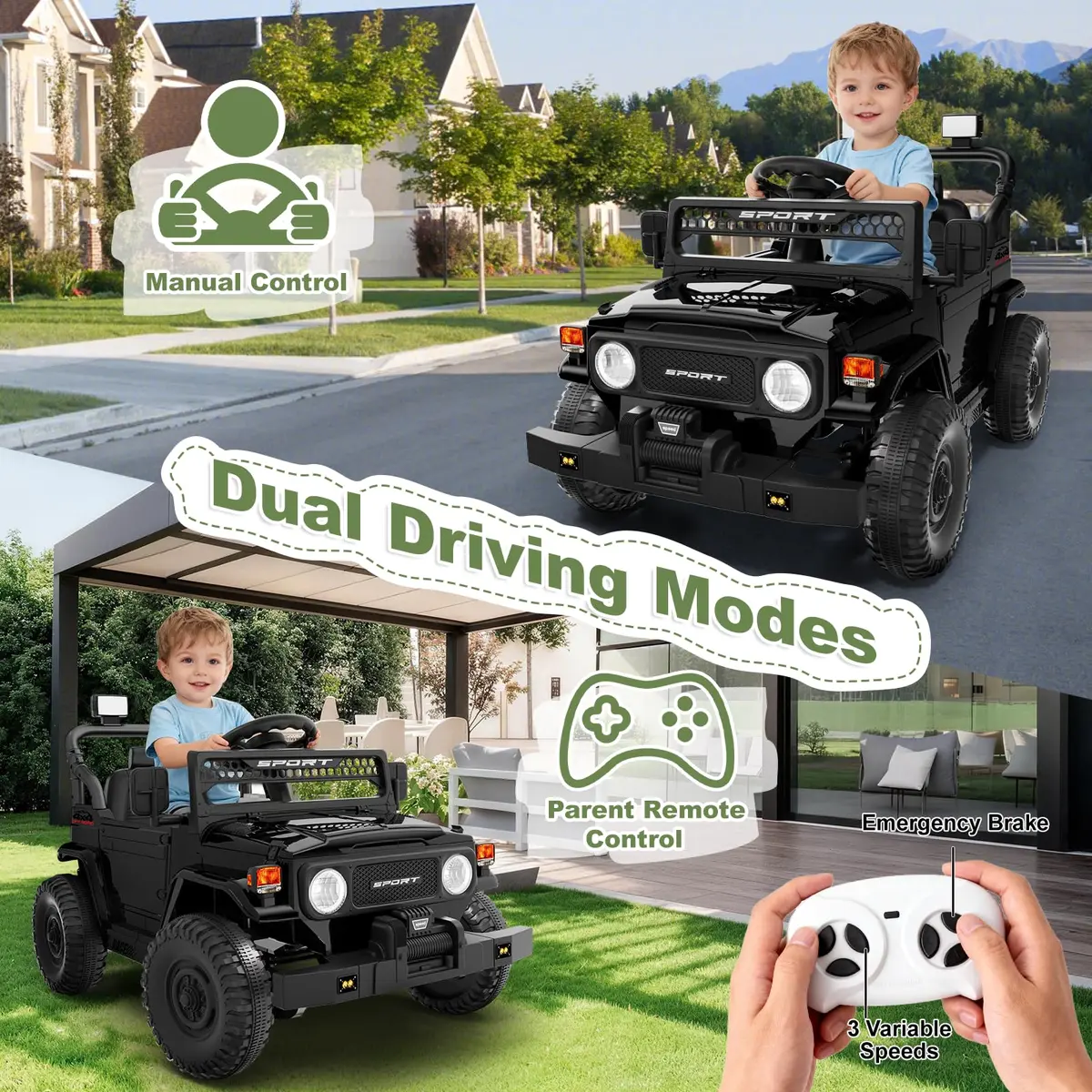 YunTopKids Kid Car 12V Ride On Toy with Remote Control Black | All-Terrain, 7Ah Battery, Ages 37-60 Months - view 2
