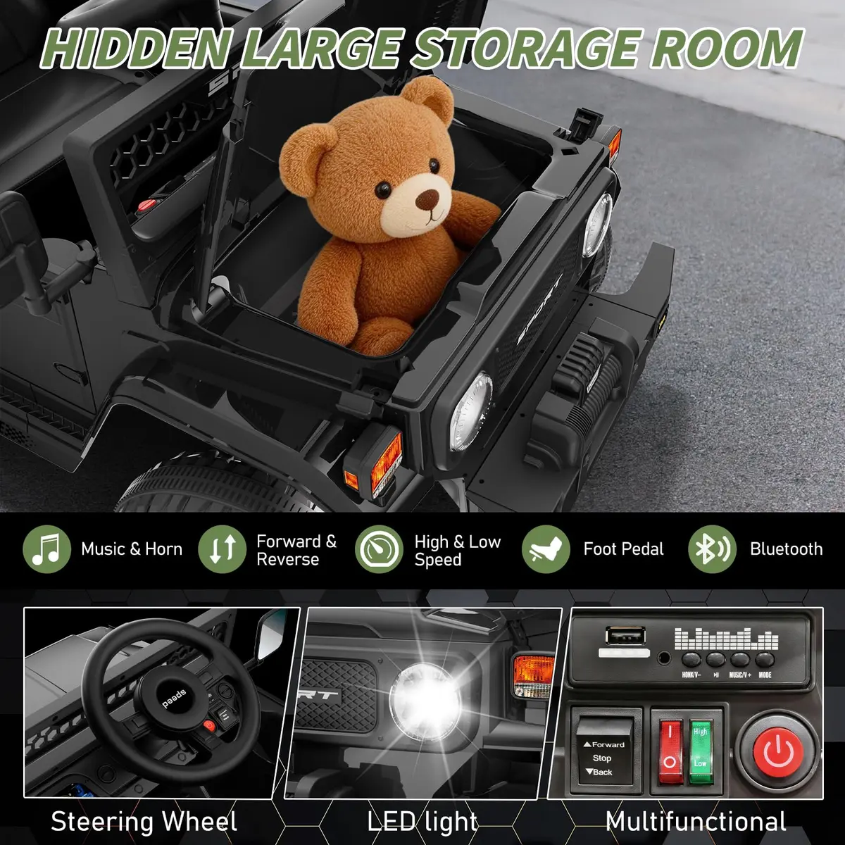 YunTopKids Kid Car 12V Ride On Toy with Remote Control Black | All-Terrain, 7Ah Battery, Ages 37-60 Months - view 4
