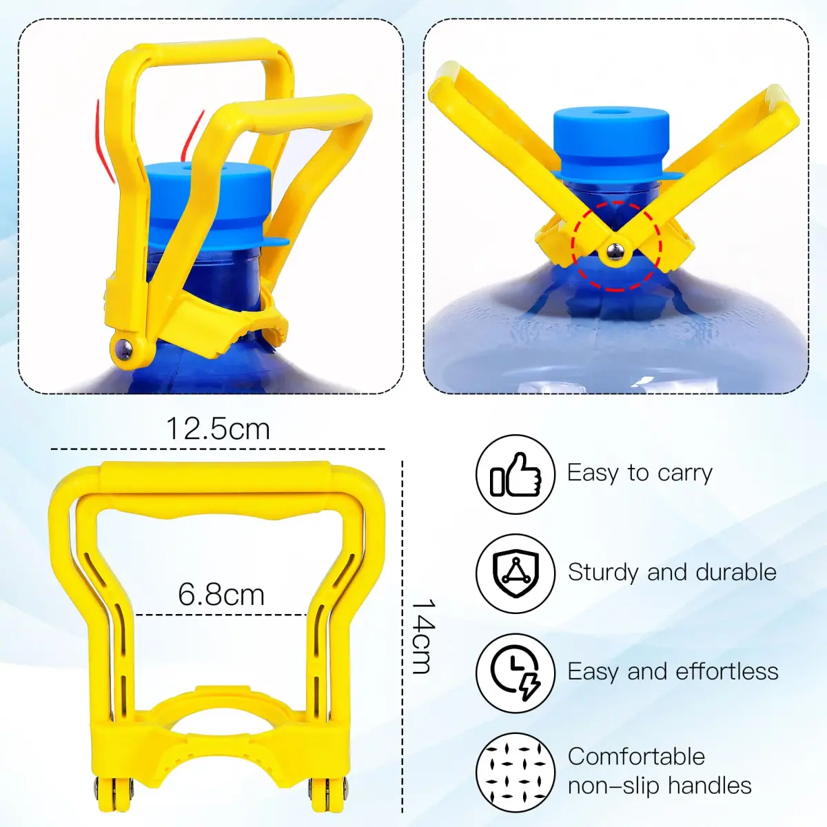 U-Goforst 6-Piece Water Jug Cap & Handle Set | 5 Gallon Reusable Silicone Caps & Ergonomic Lift Handle - view 2