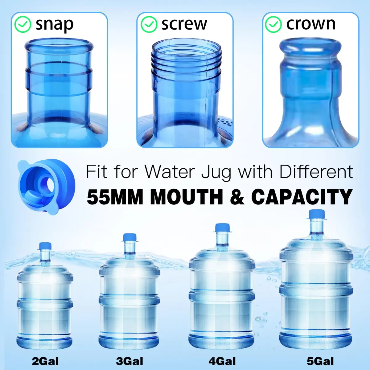 U-Goforst 6-Piece Water Jug Cap & Handle Set | 5 Gallon Reusable Silicone Caps & Ergonomic Lift Handle - view 3