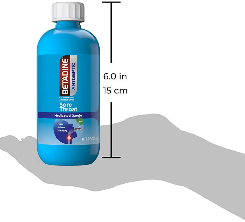 Betadine Sore Throat Relief Gargle, 8 Oz, Fast Acting Antiseptic with Povidone-Iodine 0.5%, Mint Flavor (Pack of 12) | Trusted for 50+ Years - view 5