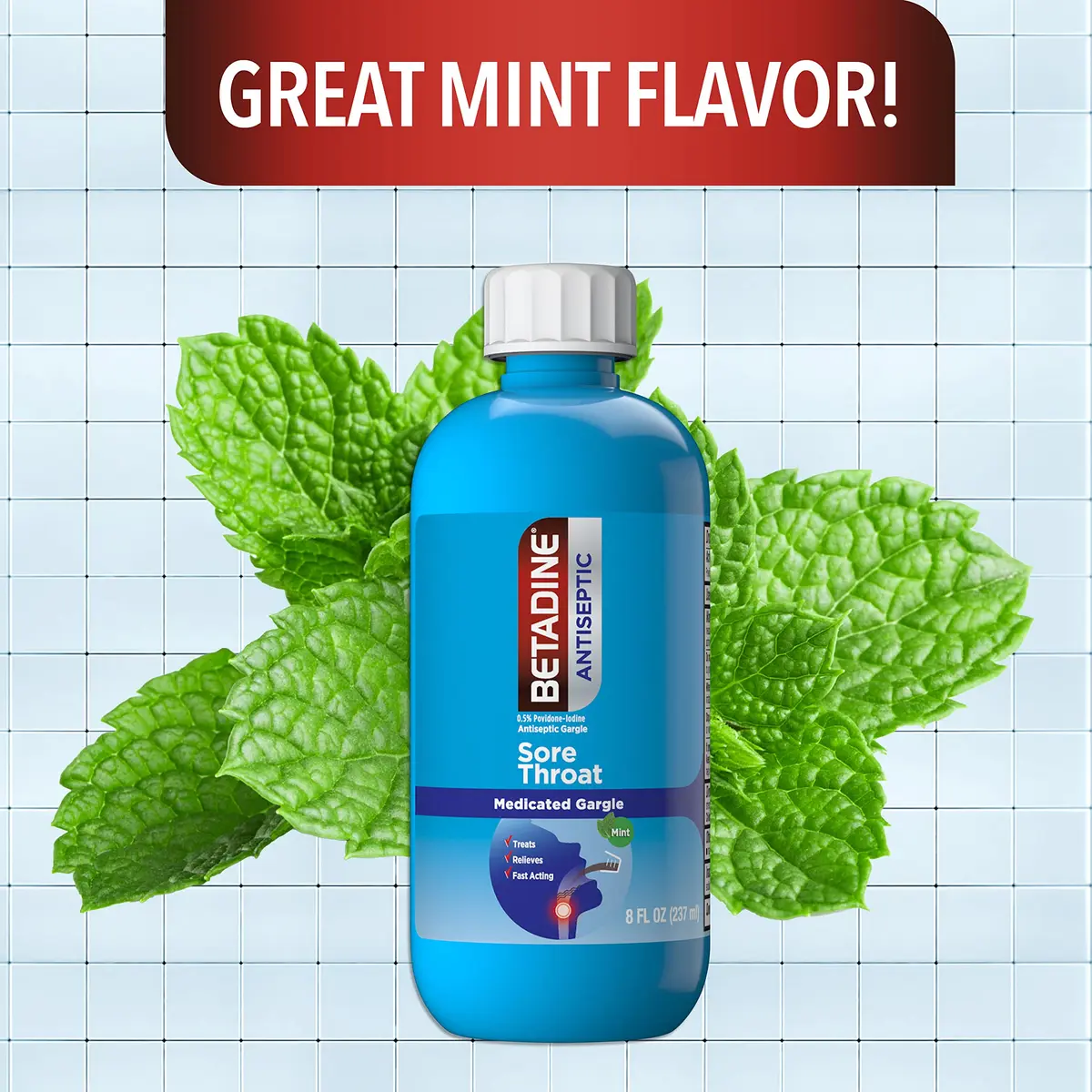 Betadine Sore Throat Relief Gargle, 8 Oz, Fast Acting Antiseptic with Povidone-Iodine 0.5%, Mint Flavor (Pack of 12) | Trusted for 50+ Years - view 4