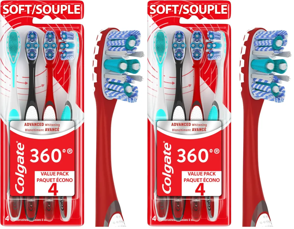 Colgate 360 Advanced Whitening Soft Toothbrush Pack, 8 Count | Helps Clean Teeth, Tongue, Cheeks, & Gums - main product image