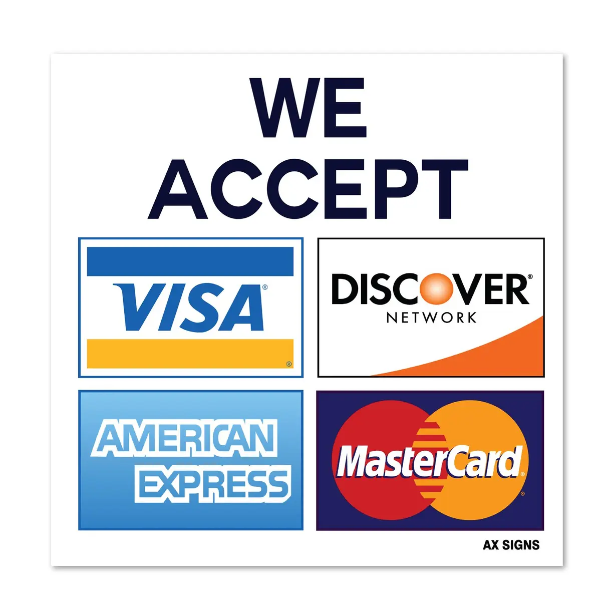 AX Signs Credit Card Acceptance Sign Sticker (2 Pack, 3.5 x 3.5 Inch) | Weather-Resistant Vinyl - main product image