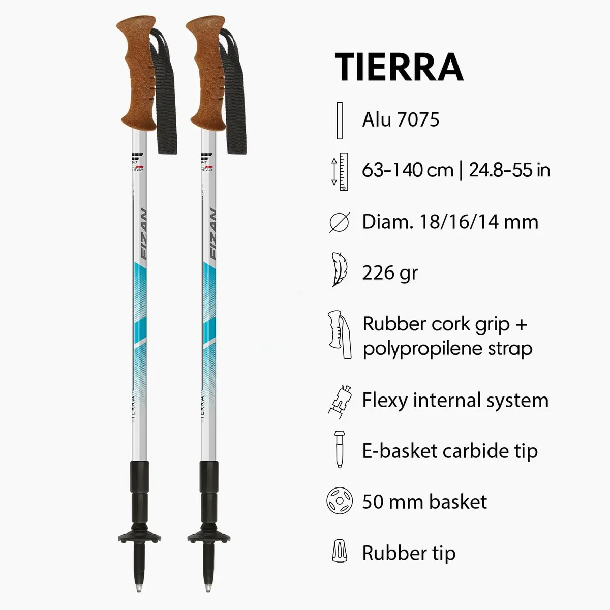 Fizan Tierra Trekking Poles – 7.9 oz, Ultralight, Adjustable, Collapsible, Aluminum, Cork Grip, Light Blue | Customized Fit for Hiking - view 2