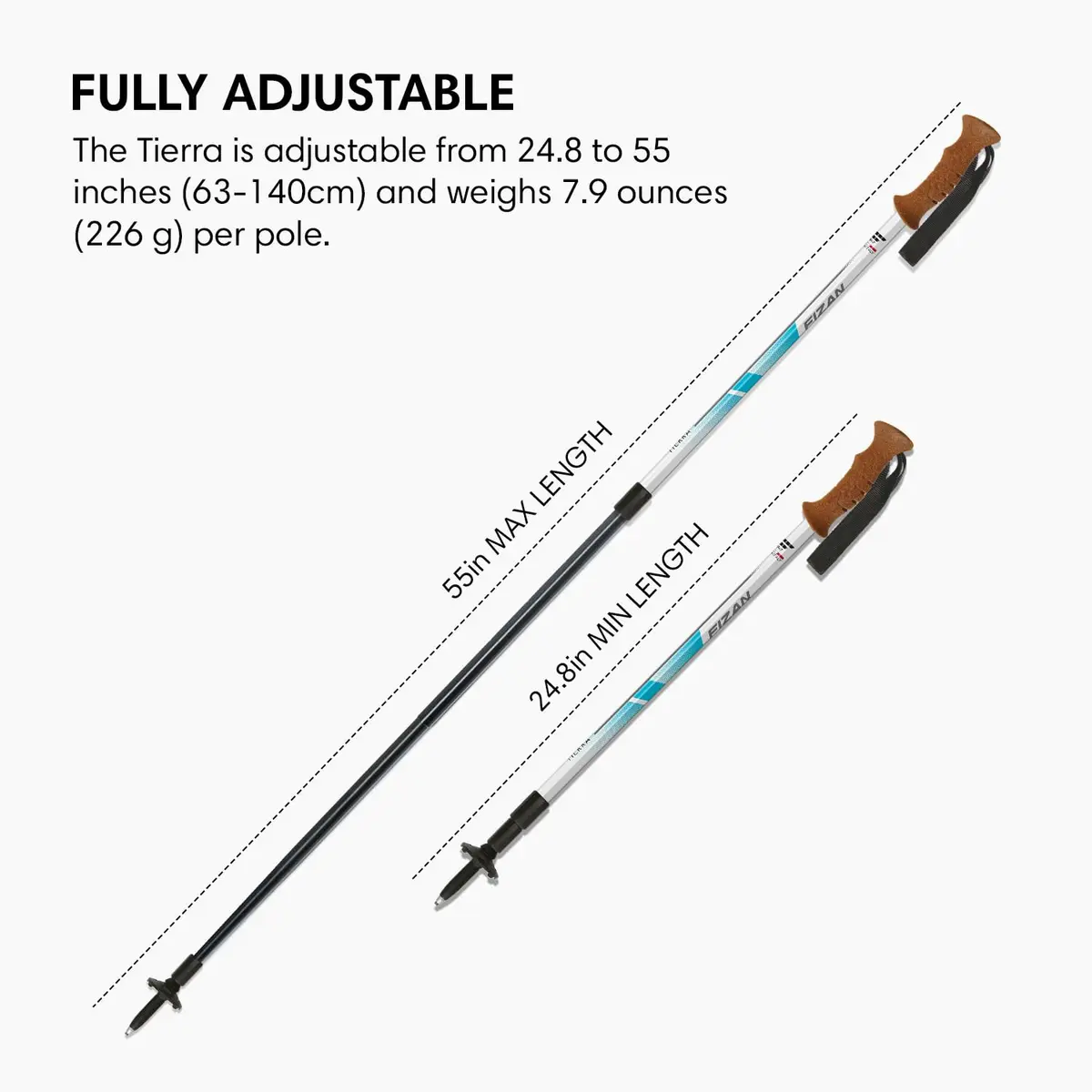 Fizan Tierra Trekking Poles – 7.9 oz, Ultralight, Adjustable, Collapsible, Aluminum, Cork Grip, Light Blue | Customized Fit for Hiking - view 4