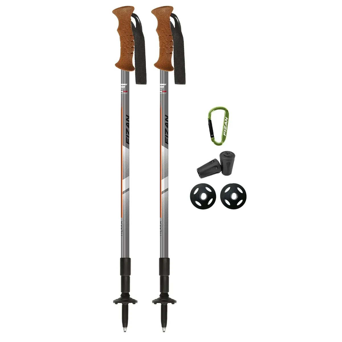 Fizan Tierra Trekking Poles – 7.9 oz, Ultralight, Adjustable, Collapsible, Aluminum, Cork Grip, Custom Fit (Grey/Orange) | Backpacking & Hiking - main product image