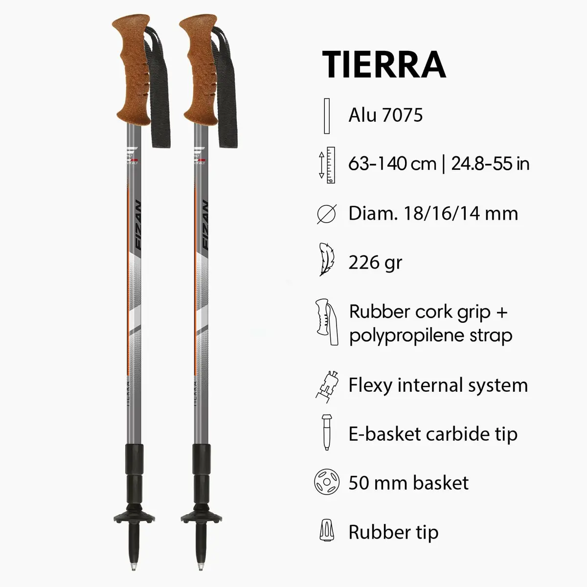 Fizan Tierra Trekking Poles – 7.9 oz, Ultralight, Adjustable, Collapsible, Aluminum, Cork Grip, Custom Fit (Grey/Orange) | Backpacking & Hiking - view 2
