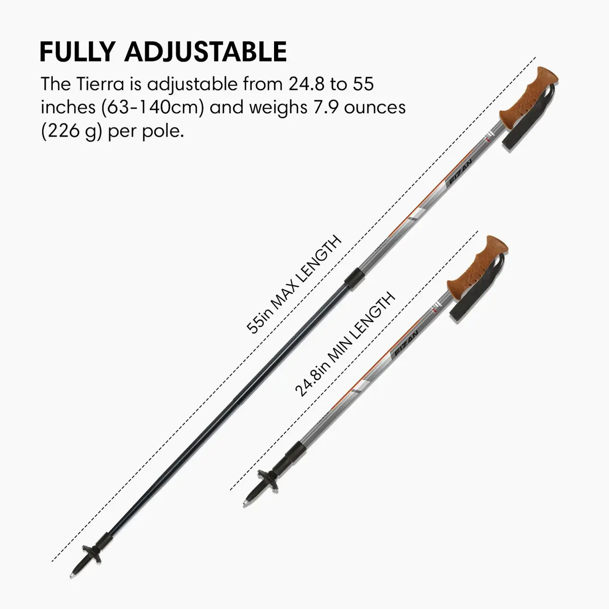 Fizan Tierra Trekking Poles – 7.9 oz, Ultralight, Adjustable, Collapsible, Aluminum, Cork Grip, Custom Fit (Grey/Orange) | Backpacking & Hiking - view 4