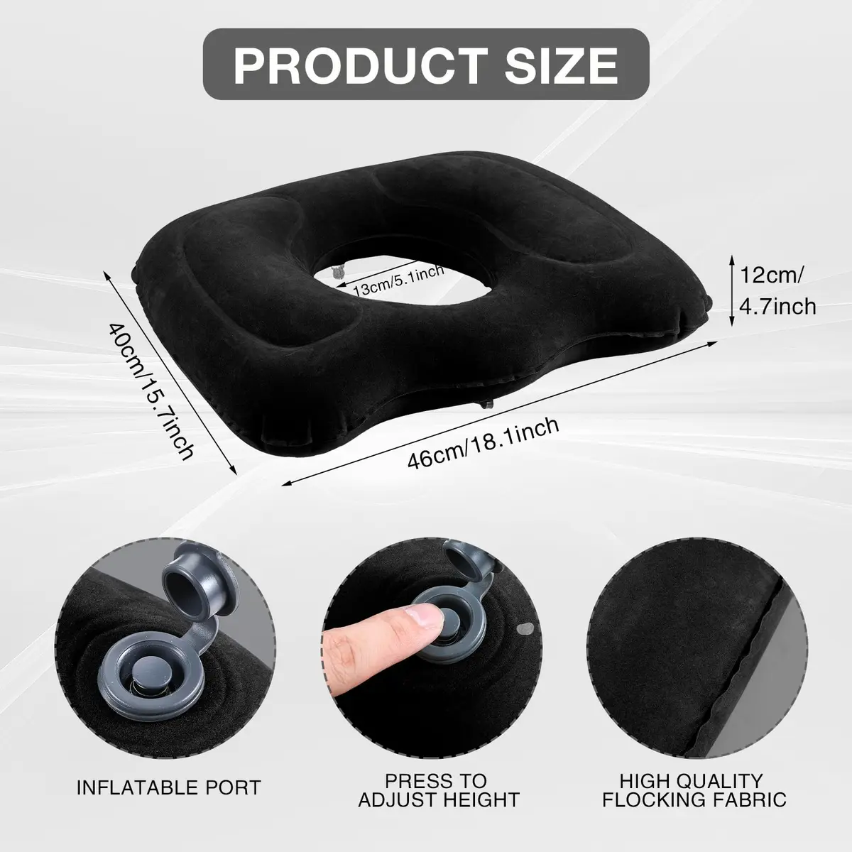 Leinuosen Inflatable Seat Cushion 18.1'' x 15.7'' x 4.7'' | Portable, Adjustable for Comfort - view 2