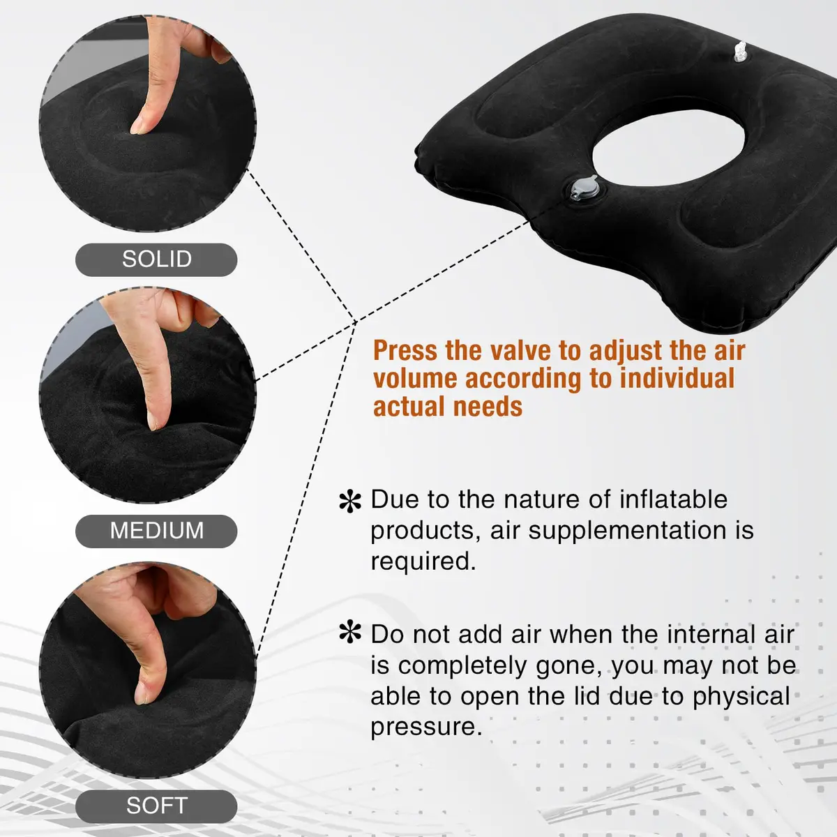 Leinuosen Inflatable Seat Cushion 18.1'' x 15.7'' x 4.7'' | Portable, Adjustable for Comfort - view 3