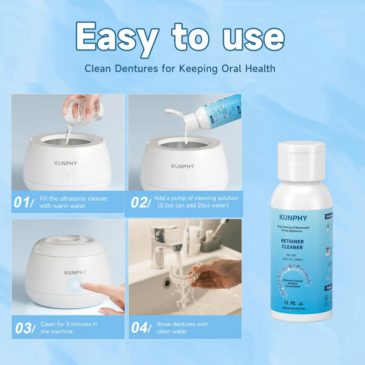 kunphy Ultrasonic Retainer Cleaner Solution 50ml (1.8 Fl Oz) | Professional Dental Appliance Cleaning - view 6