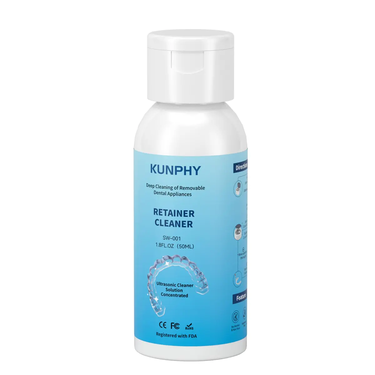 kunphy Ultrasonic Retainer Cleaner Solution 50ml (1.8 Fl Oz) | Professional Dental Appliance Cleaning - main product image
