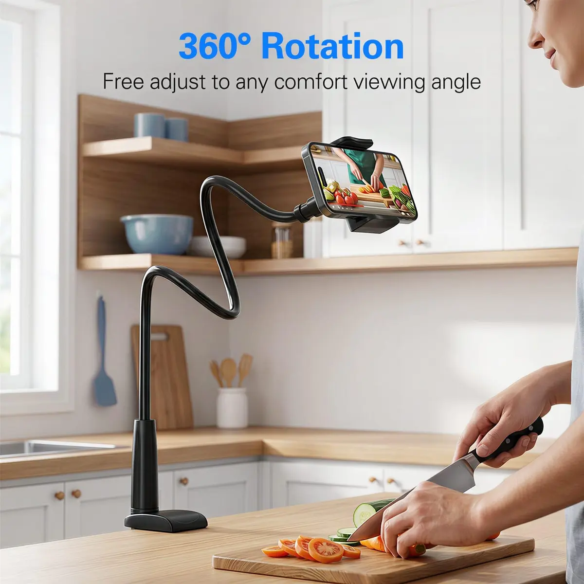 MAGIPEA Gooseneck Phone Holder for Bed, 39inch Flexible Long Arm Overhead Cell Phone Mount for Desk, Hands-Free Viewing Clamp Stand Compatible with iPhone 17 16 15 Pro Max and 3.5-7" Devices | Stable, Durable, Adjustable - view 5