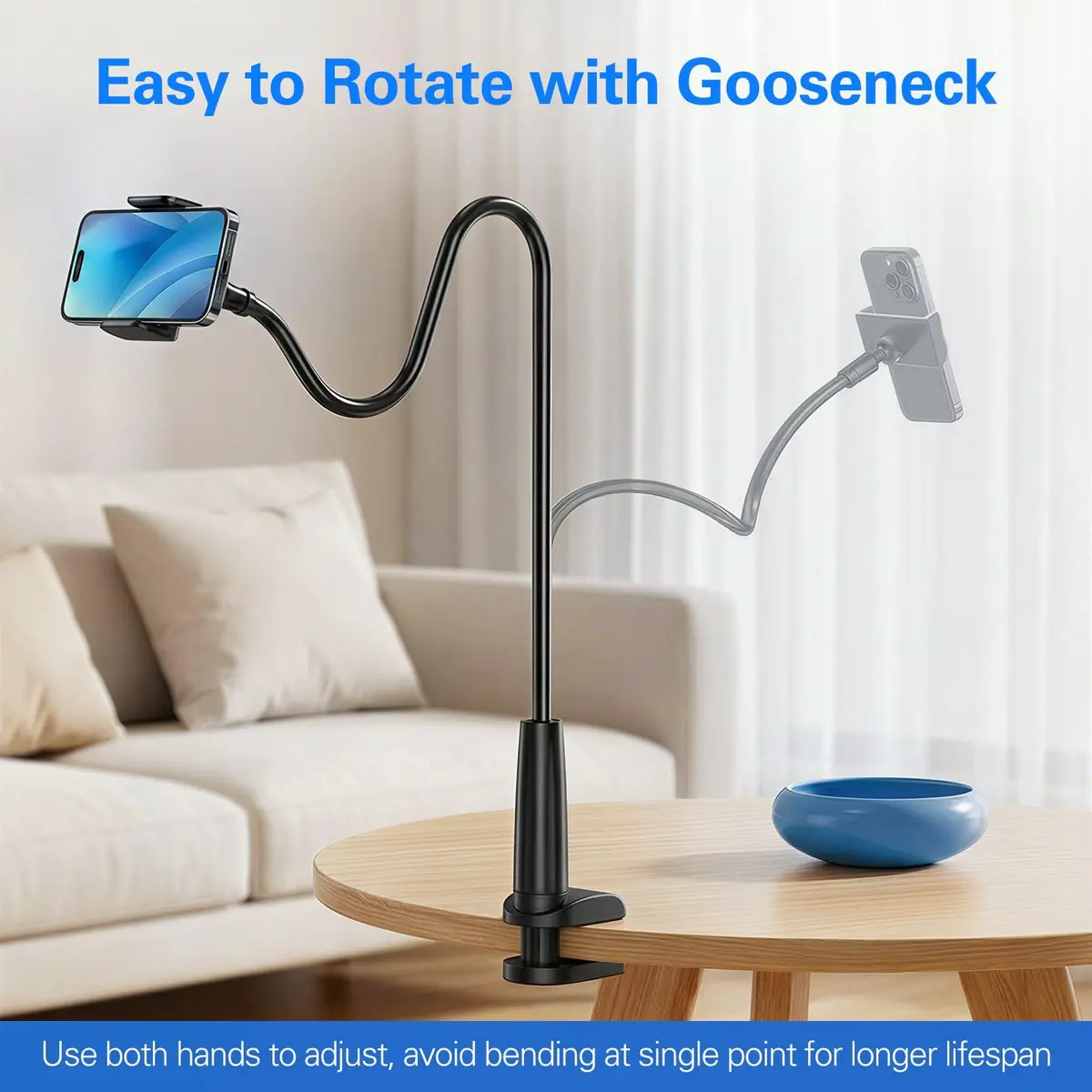 MAGIPEA Gooseneck Phone Holder for Bed, 39inch Flexible Long Arm Overhead Cell Phone Mount for Desk, Hands-Free Viewing Clamp Stand Compatible with iPhone 17 16 15 Pro Max and 3.5-7" Devices | Stable, Durable, Adjustable - view 8