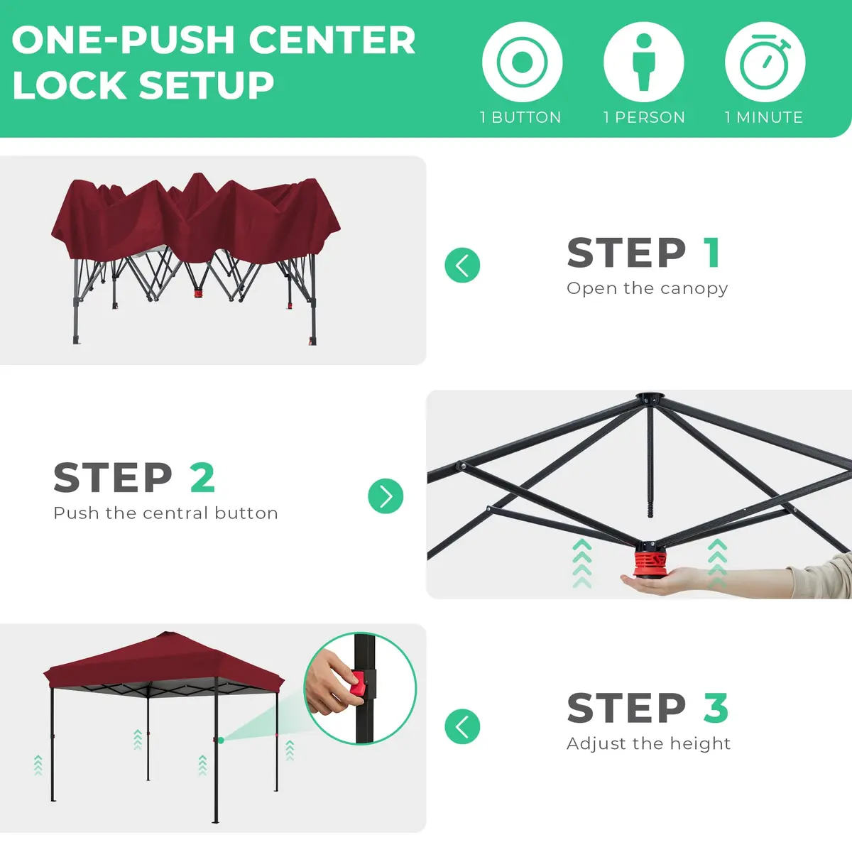 JEAREY 10x10 ft Pop Up Canopy Tent | Instant Setup, UPF 50+ UV Protection, Heavy-Duty Steel Frame, Portable Wheeled Bag - view 3