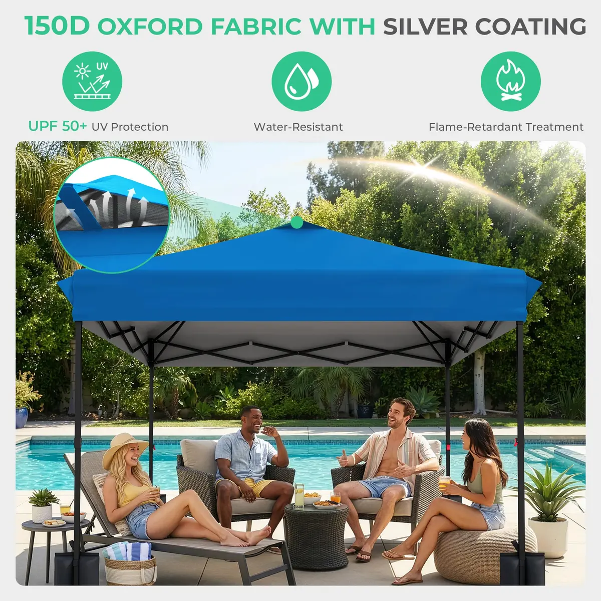 JEAREY 10x10 ft Pop Up Canopy Tent | Instant Setup, UPF 50+ Silver-Coated Top, Heavy-Duty Wheeled Bag - view 5
