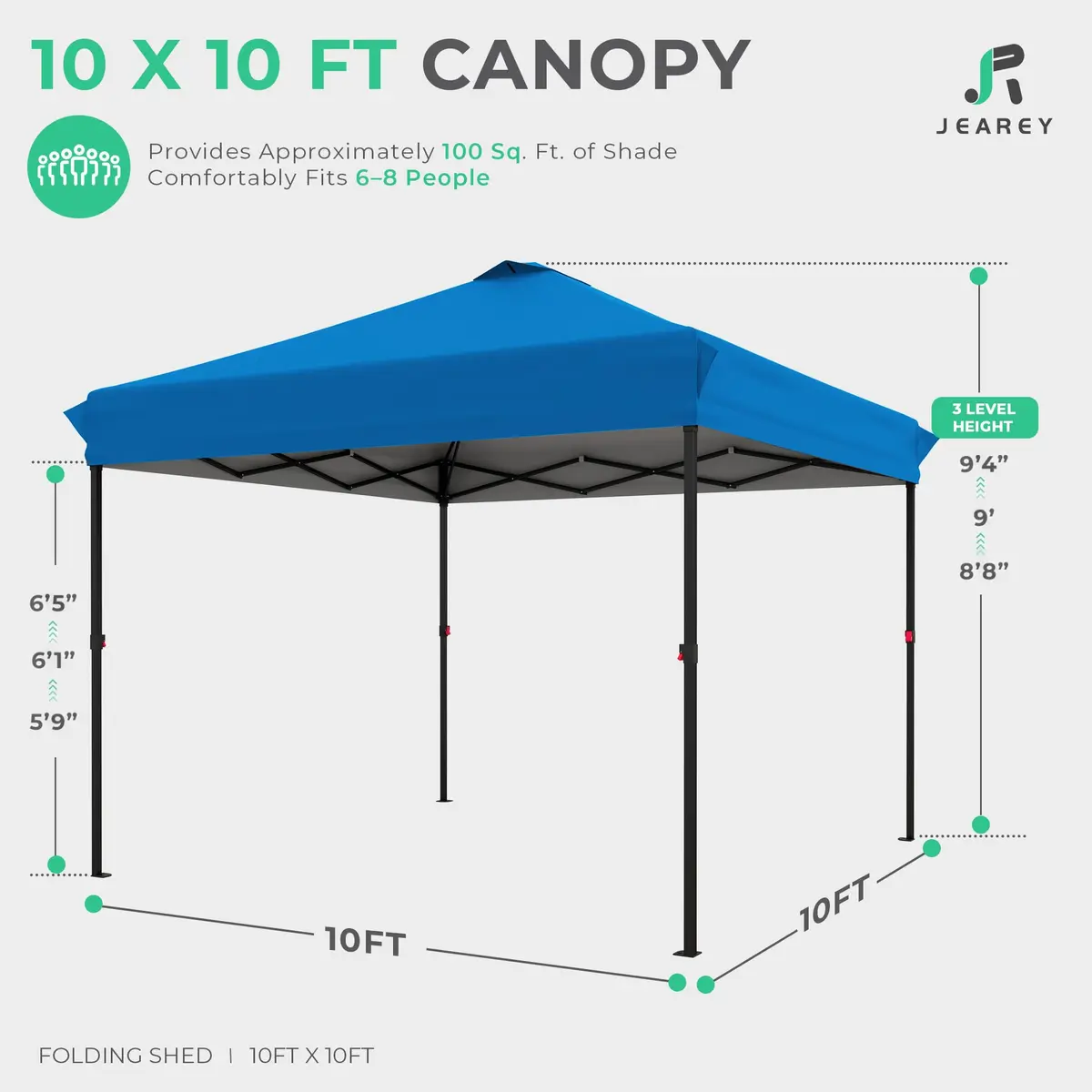 JEAREY 10x10 ft Pop Up Canopy Tent | Instant Setup, UPF 50+ Silver-Coated Top, Heavy-Duty Wheeled Bag - view 2