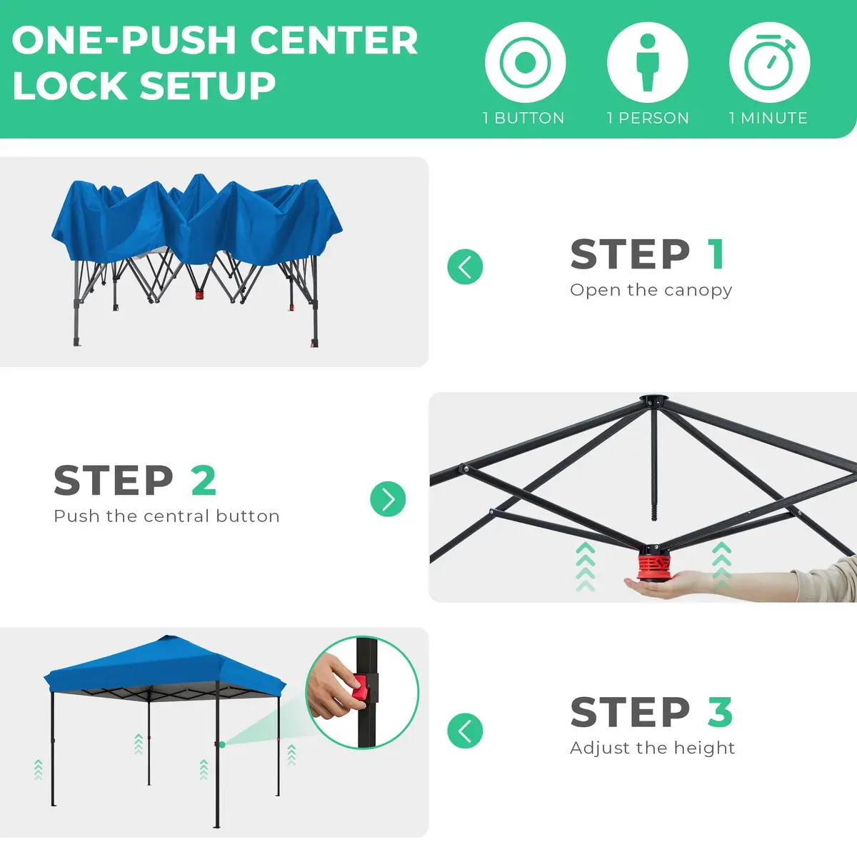 JEAREY 10x10 ft Pop Up Canopy Tent | Instant Setup, UPF 50+ Silver-Coated Top, Heavy-Duty Wheeled Bag - view 3
