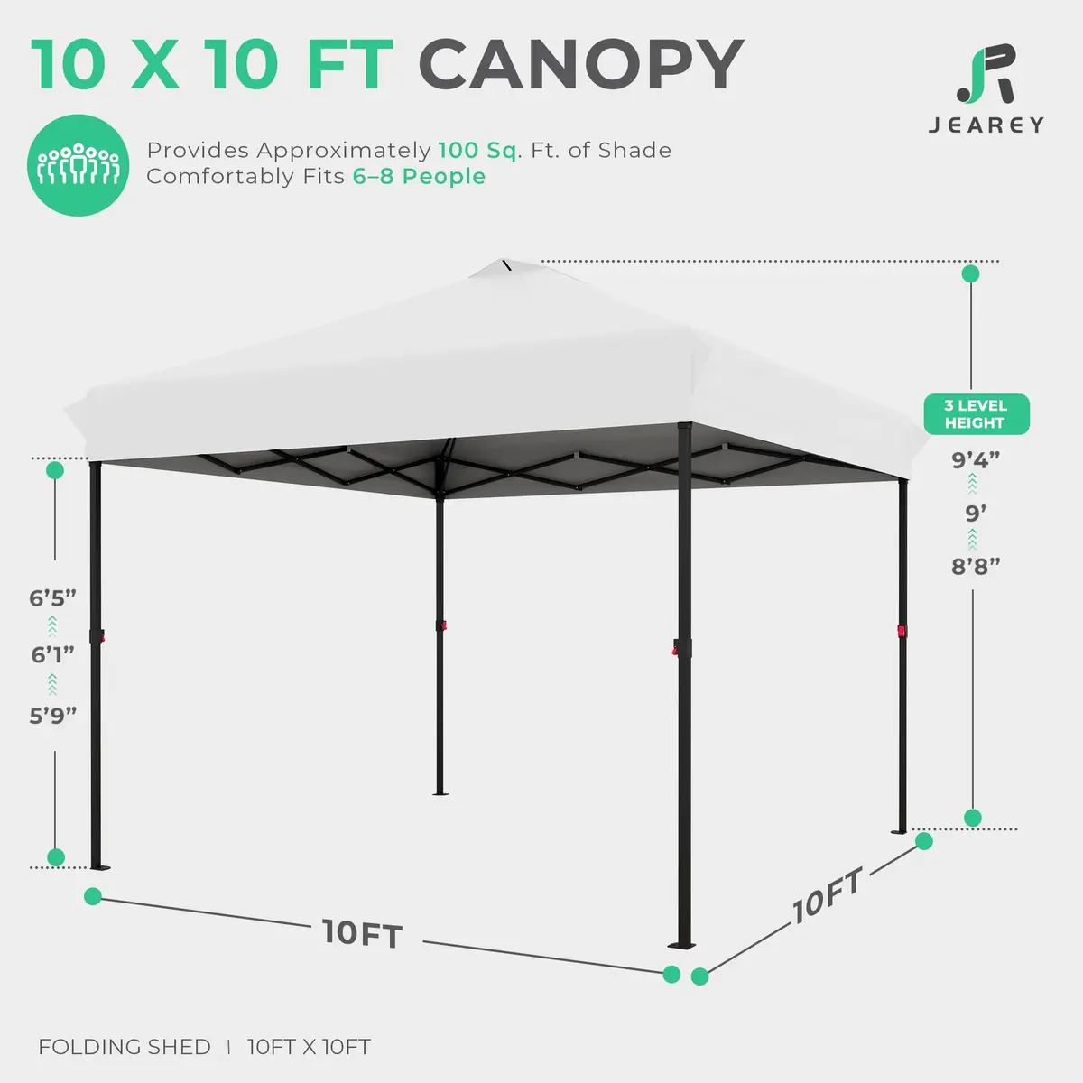 JEAREY 10x10 Pop Up Canopy Tent | Easy Setup Outdoor Market Shelter, White - view 2