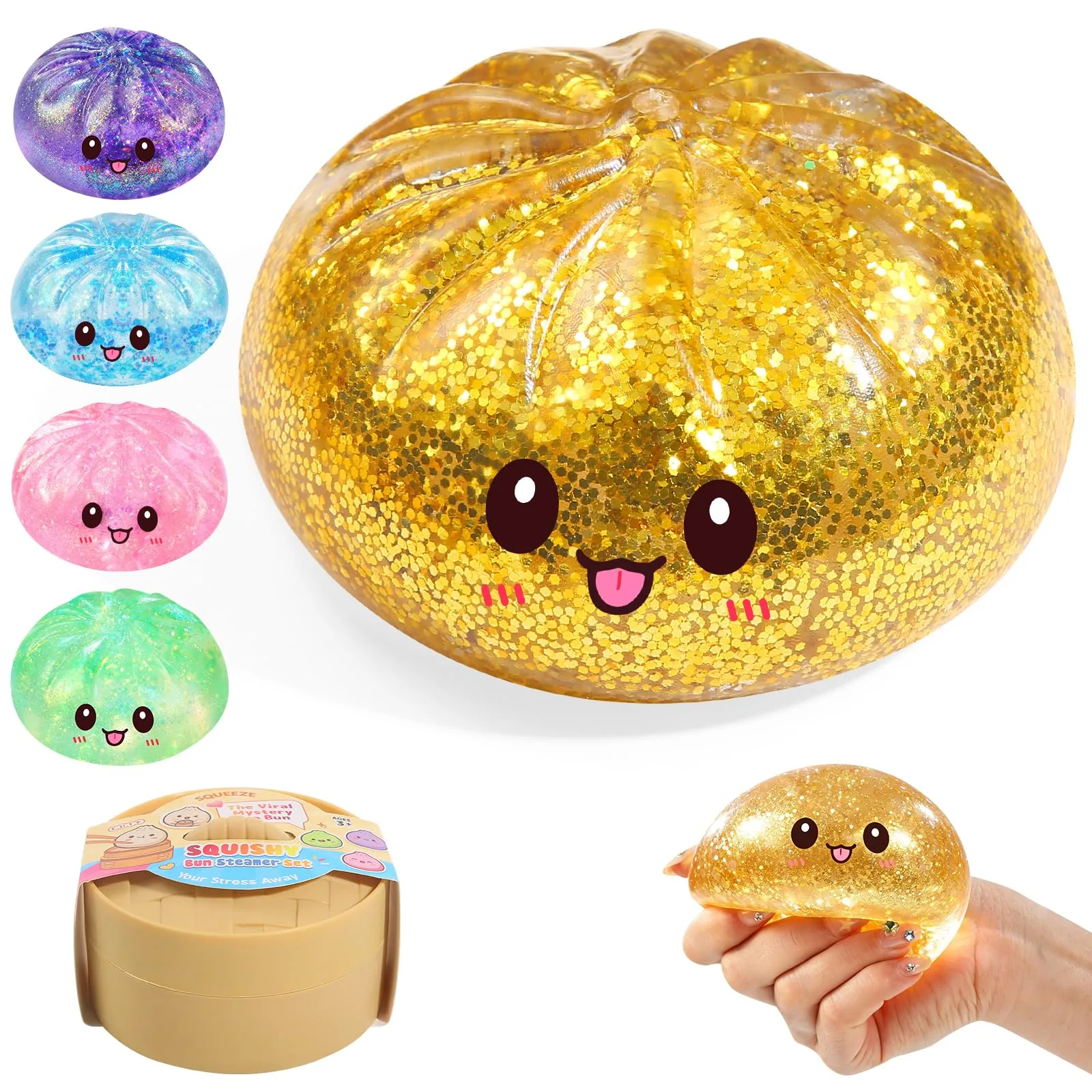 Tookyhiil Golden Glitter Dumpling Squishy Toy | Viral Bao Bun Stress Relief Fidget - main product image