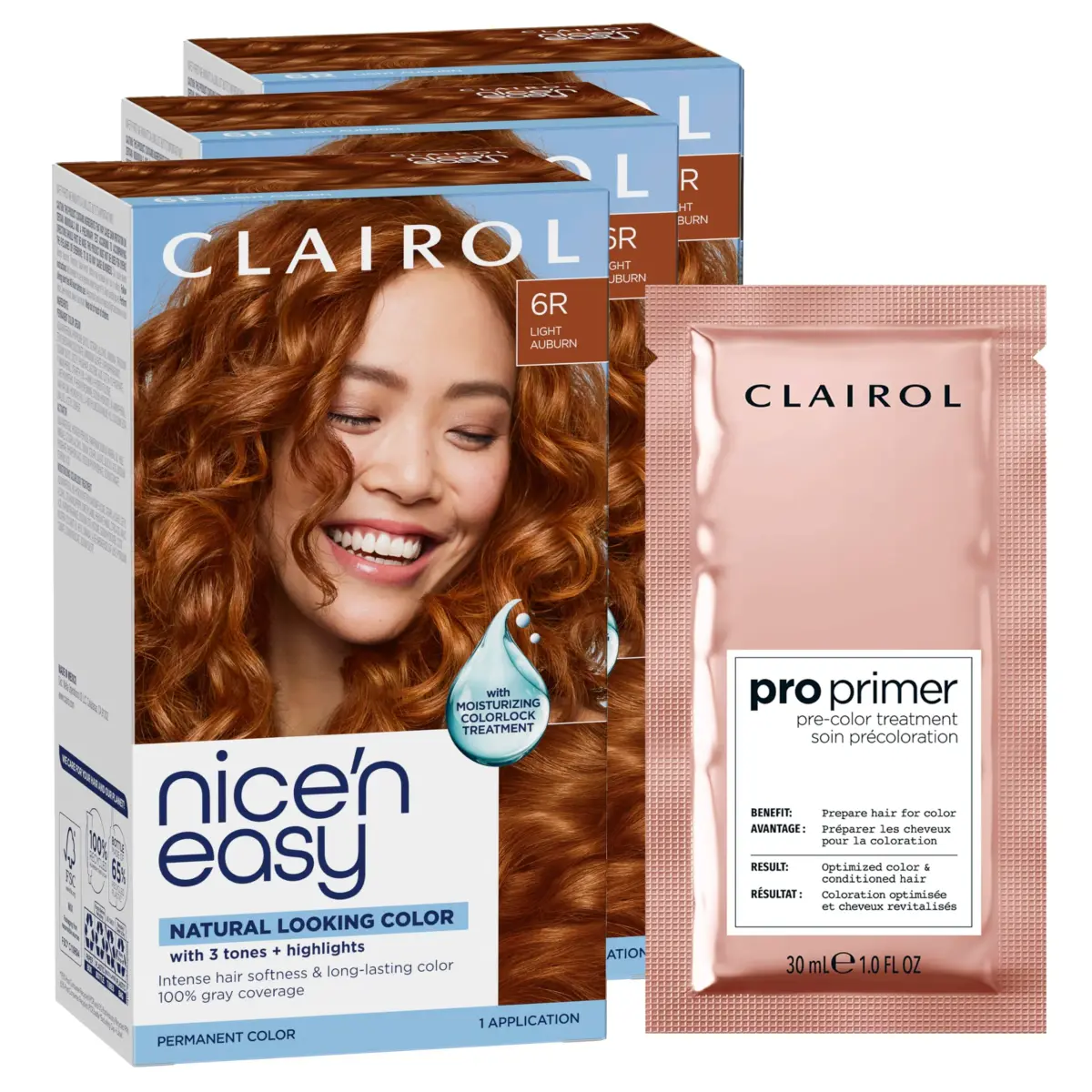 Clairol Nice'n Easy Permanent Hair Dye 6R Light Auburn 7.26 Fl Oz (215 ml) | 100% Gray Coverage with Pro Primer - main product image