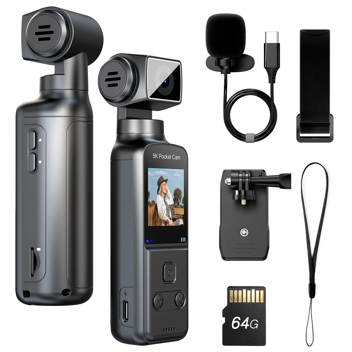 BOBLOV 5K Body Camera with Microphone | 4K/60FPS Vlogging, External Mic Support, 270° Rotatable Lens - main product image
