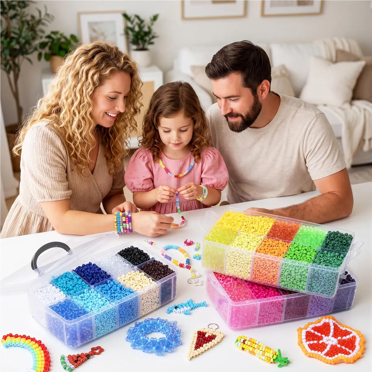 Simetufy Pony Beads Bulk 14000 Pcs, 30 Colors | 6x9mm Plastic Beads for Jewelry & Crafts - view 5