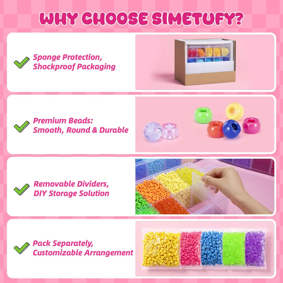 Simetufy Pony Beads Bulk 14000 Pcs, 30 Colors | 6x9mm Plastic Beads for Jewelry & Crafts - view 2