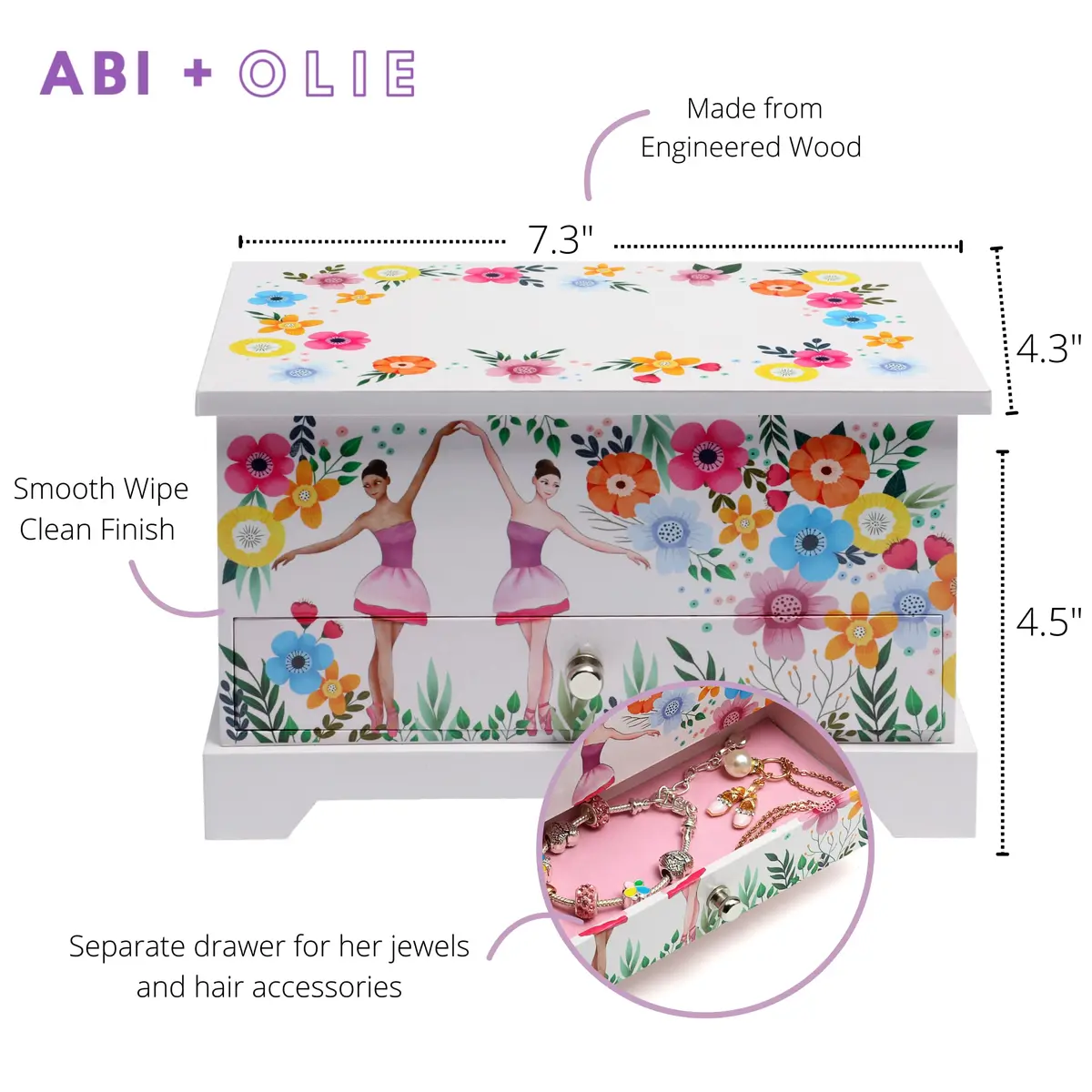 ABI + OLIE Kids Jewelry Box for Girls, Musical Jewelry Box, Swan Lake Play | Perfect Gift for Ages 4-12 - view 4