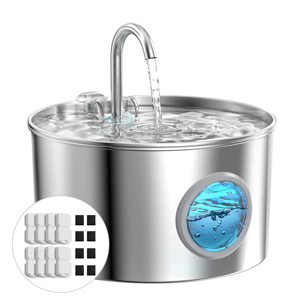 GIOTOHUN Pet Water Fountain Stainless Steel 2.2L | Quiet, Durable & Easy to Clean - main product image