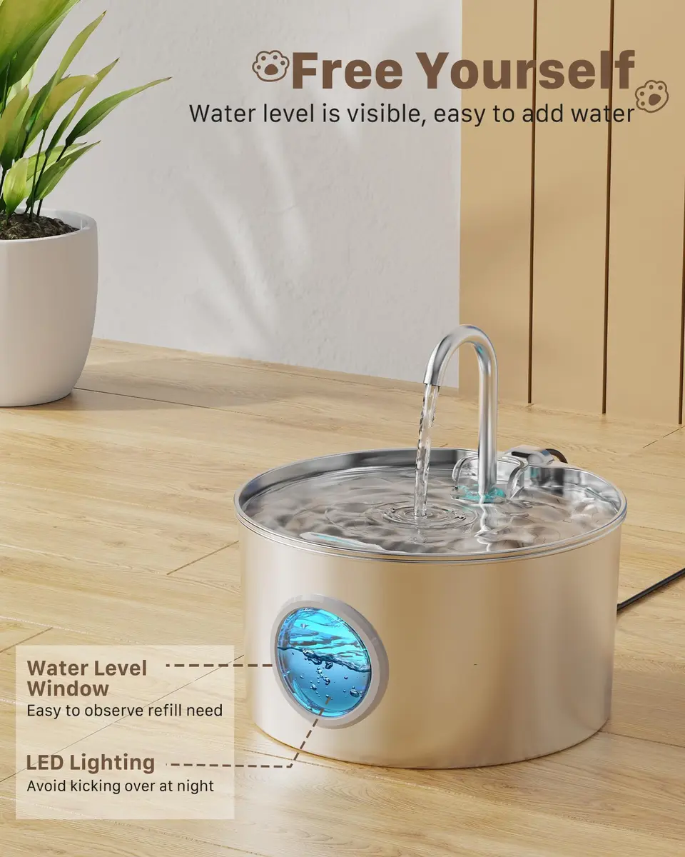 GIOTOHUN Pet Water Fountain Stainless Steel 2.2L | Quiet, Durable & Easy to Clean - view 4