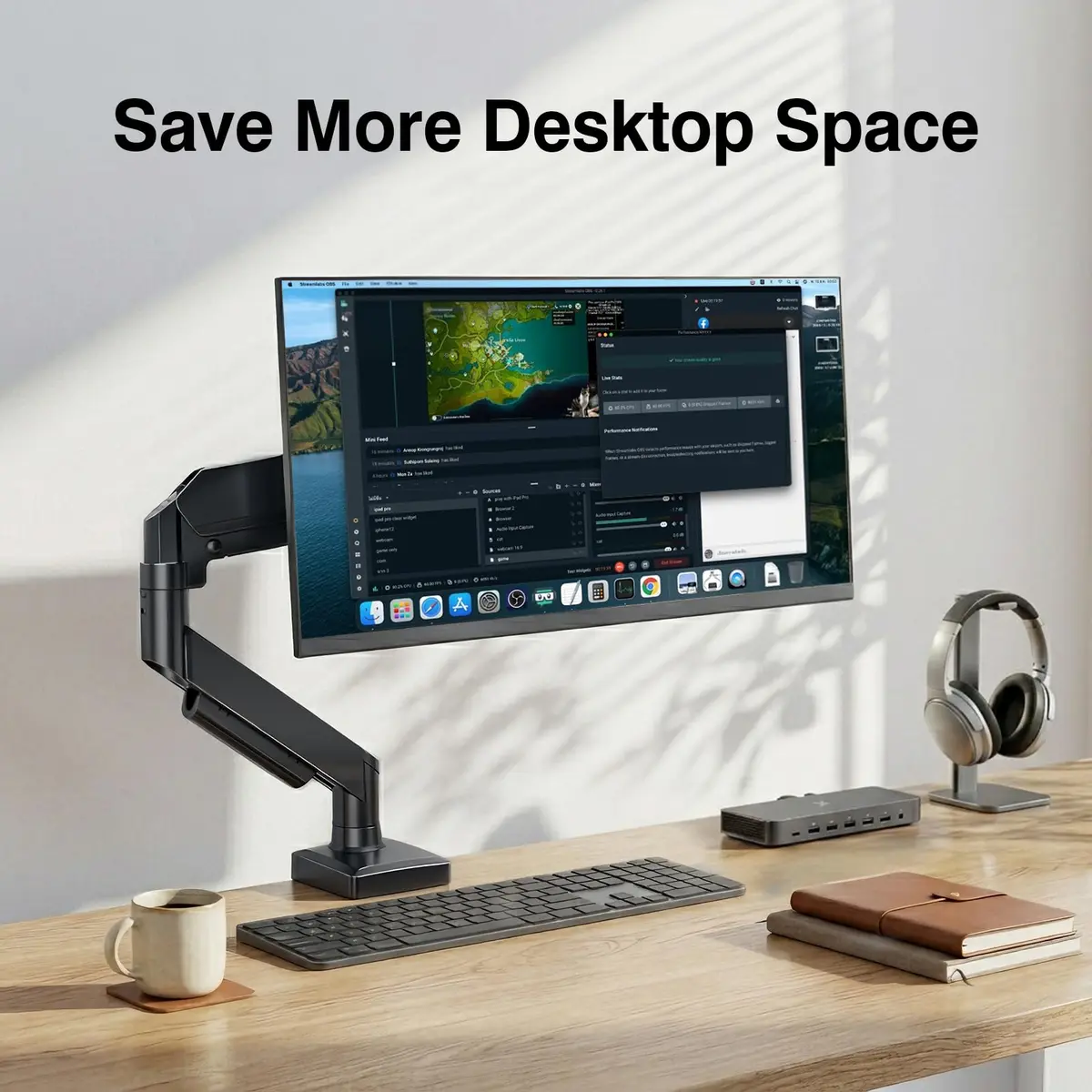 AX WABER Single Monitor Arm for 17-32 inch Screens | Gas Spring Adjustable VESA Mount with Clamp & Grommet Base - view 8