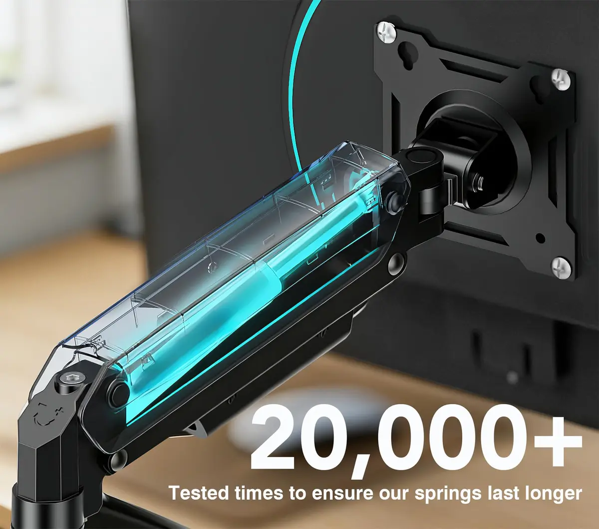 AX WABER Single Monitor Arm for 17-32 inch Screens | Gas Spring Adjustable VESA Mount with Clamp & Grommet Base - view 3