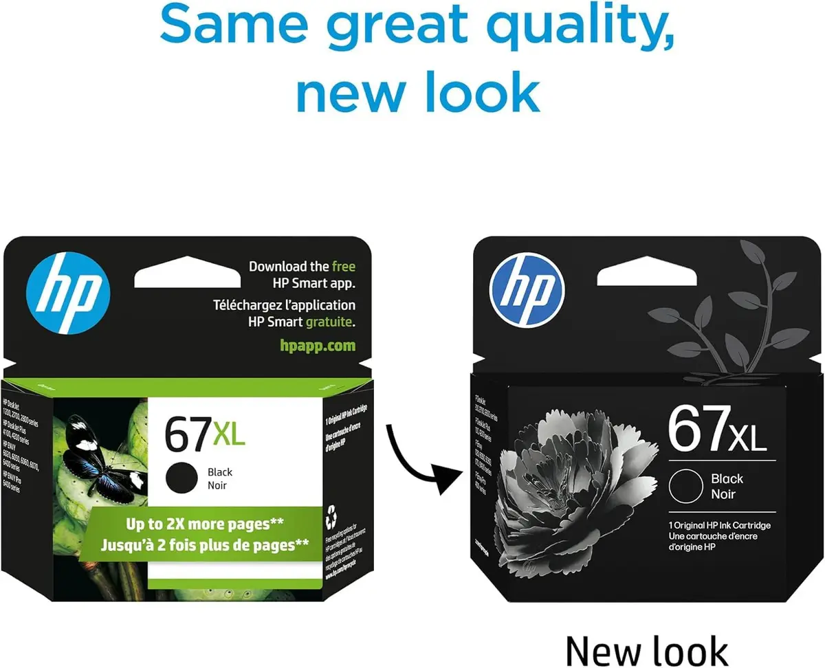 HP 67XL Black High-Yield & 67 CMY Standard Ink Cartridge Bundle | 240 Black Pages, 100 Color Pages - view 3
