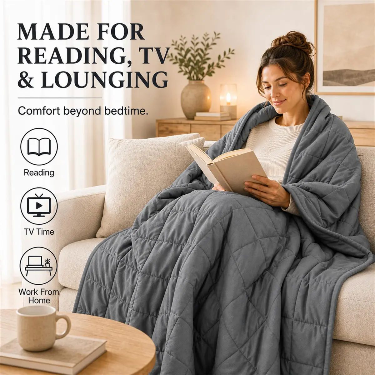 Smart Queen Weighted Blanket for Adults 60"x80" | 20lbs Grey All Season Breathable - view 8