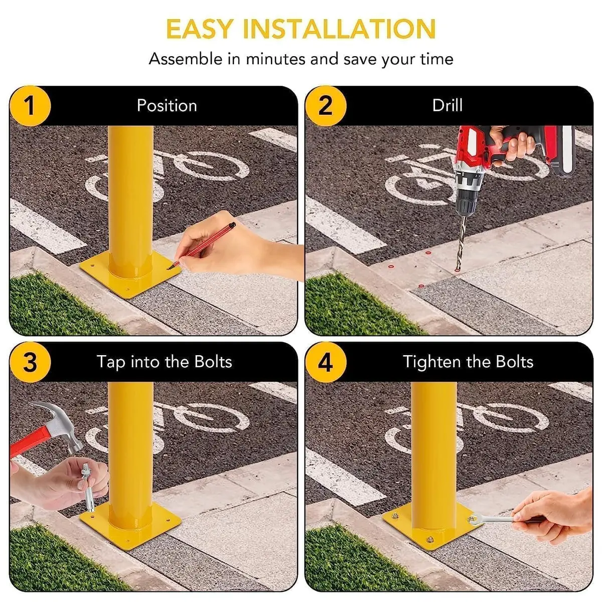 SierraSquad 36 Inch Steel Safety Bollards | Heavy-Duty Impact Barrier for Driveways & Storefronts - view 6