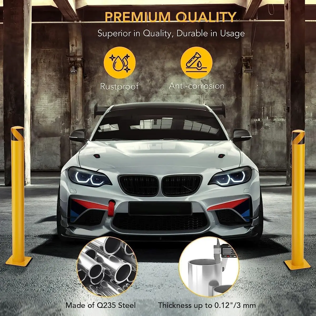 SierraSquad 36 Inch Steel Safety Bollards | Heavy-Duty Impact Barrier for Driveways & Storefronts - view 7