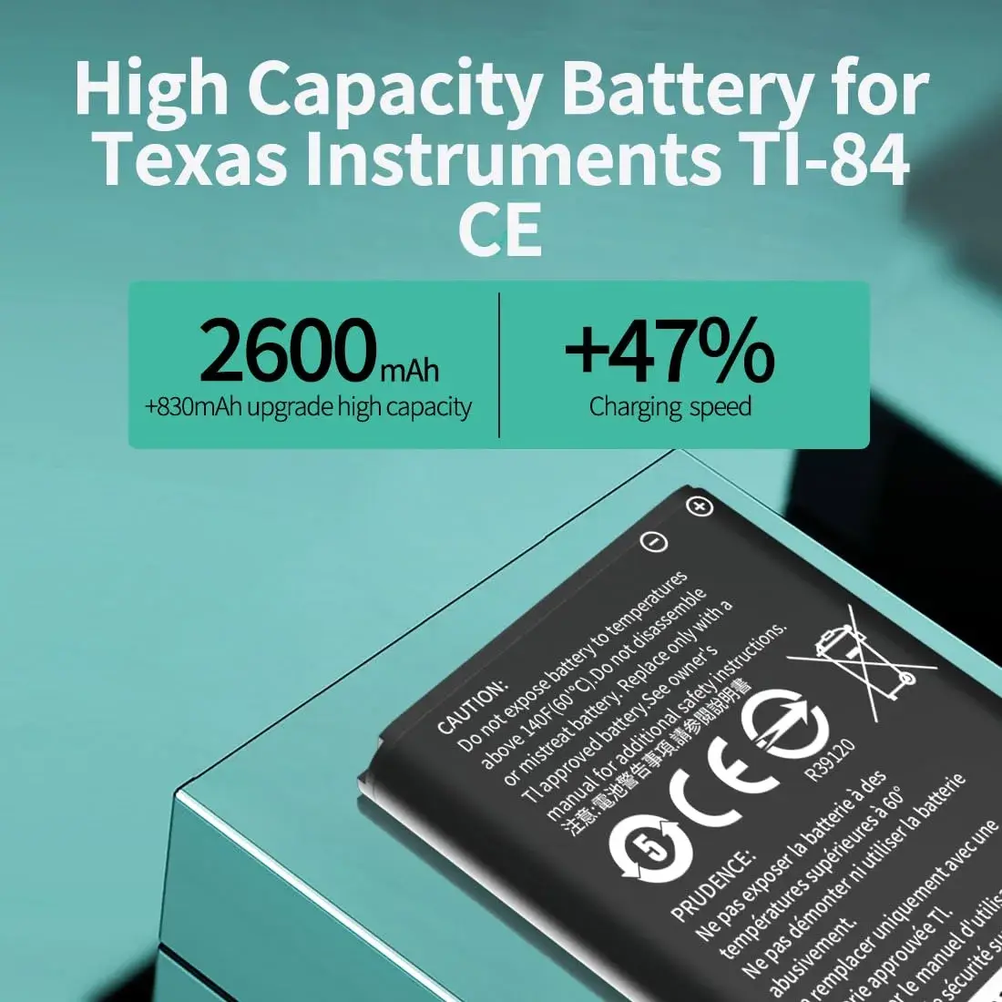 HamnaKhu TI-84 Plus CE Battery 2-Pack | Upgraded High Capacity 0 Cycle - view 3