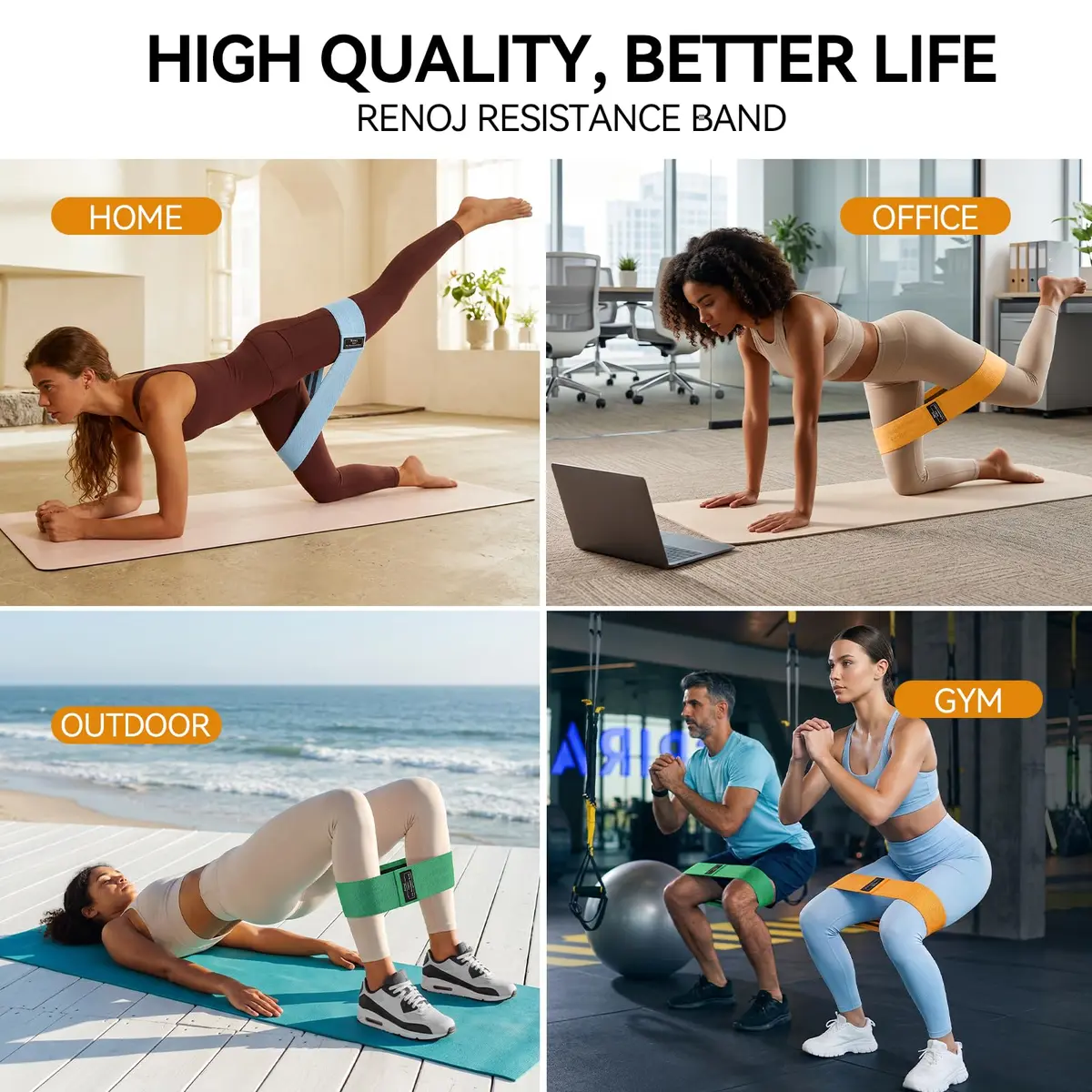 Renoj Resistance Bands for Working Out | 3-Set Professional Exercise Bands for Pilates, Yoga, Home Gym, Booty, Leg Training | Heavy/Medium/Light Fabric Loops for Women and Men - view 5