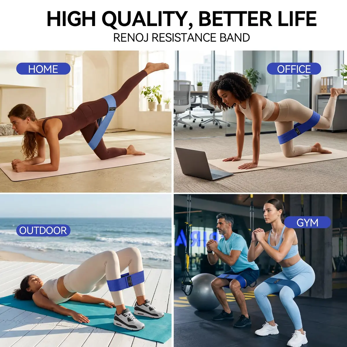 Renoj Resistance Bands for Working Out: 3-Set Exercise Bands for Pilates, Yoga, Home Gym, Booty, Leg Training | Heavy/Medium/Light Fabric Loops for Women Men - view 5
