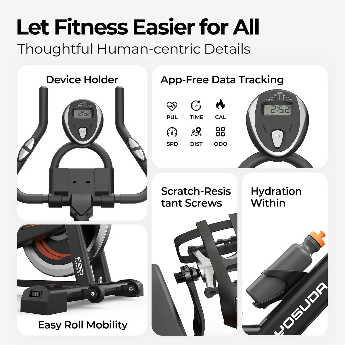 YOSUDA Magnetic Stationary Exercise Bike 300 lb | Quiet Indoor Cycling for Weight Loss & Cardio - view 9