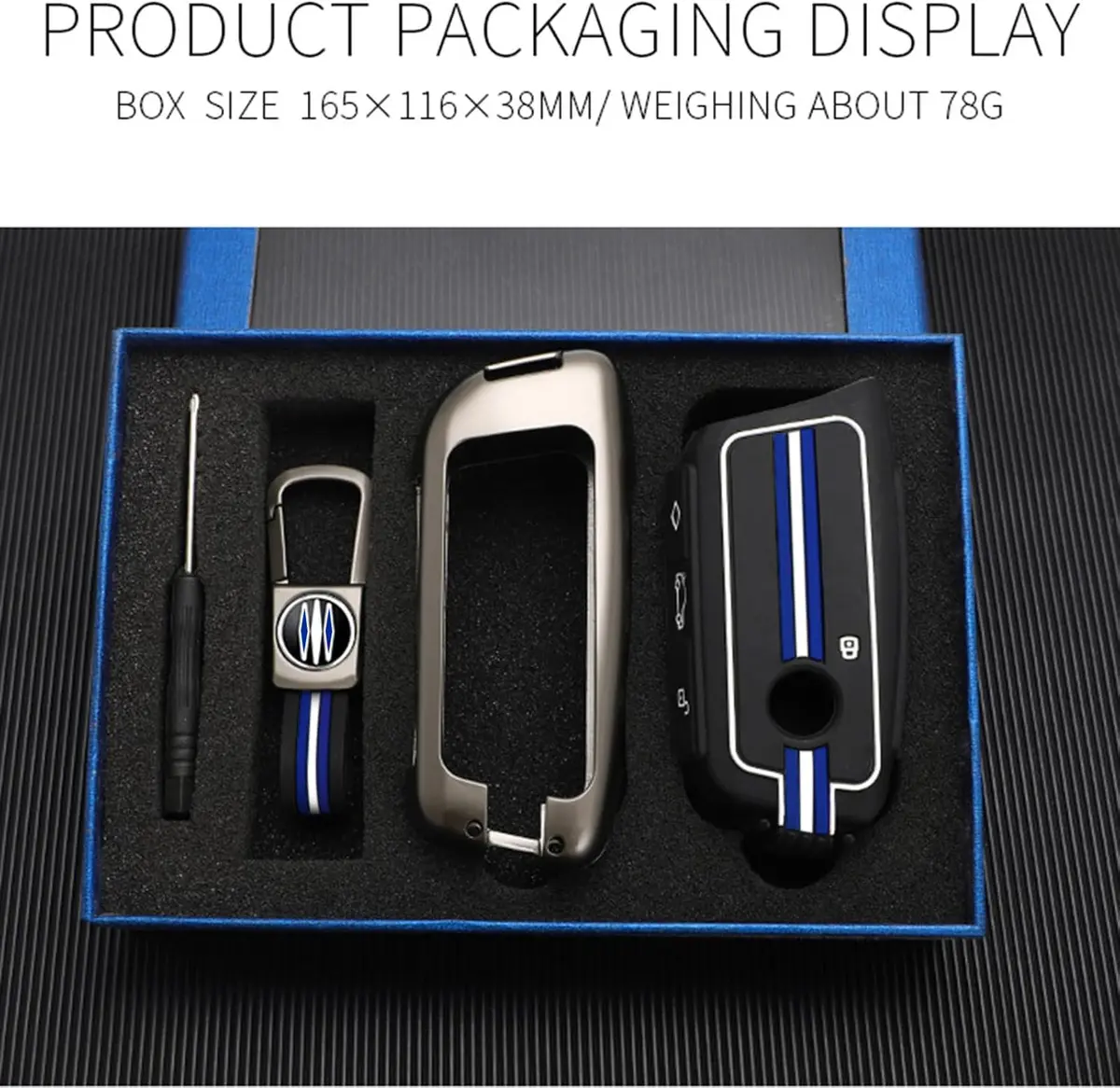 OLLEN Heavy Zinc Alloy Key Fob Cover for BMW 2023-2026 5/7 Series X1-X7 XM IX I5 etc. Gunmetal Blue Line (1 Pcs) - view 6