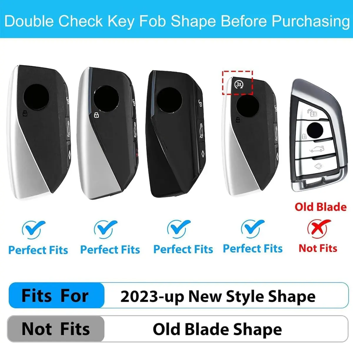 OLLEN Heavy Zinc Alloy Key Fob Cover for BMW 2023-2026 5/7 Series X1-X7 XM IX I5 etc. Gunmetal Blue Line (1 Pcs) - view 2