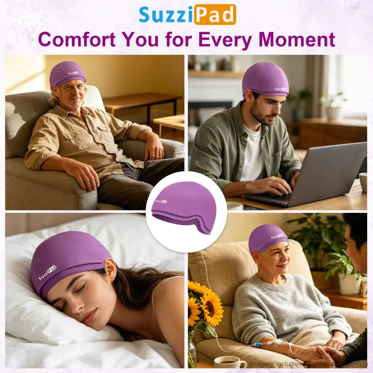 SUZZIPAD Chemo Cooling Cap Deep Purple | Scalp Cooling for Chemotherapy & Migraine Relief - view 5