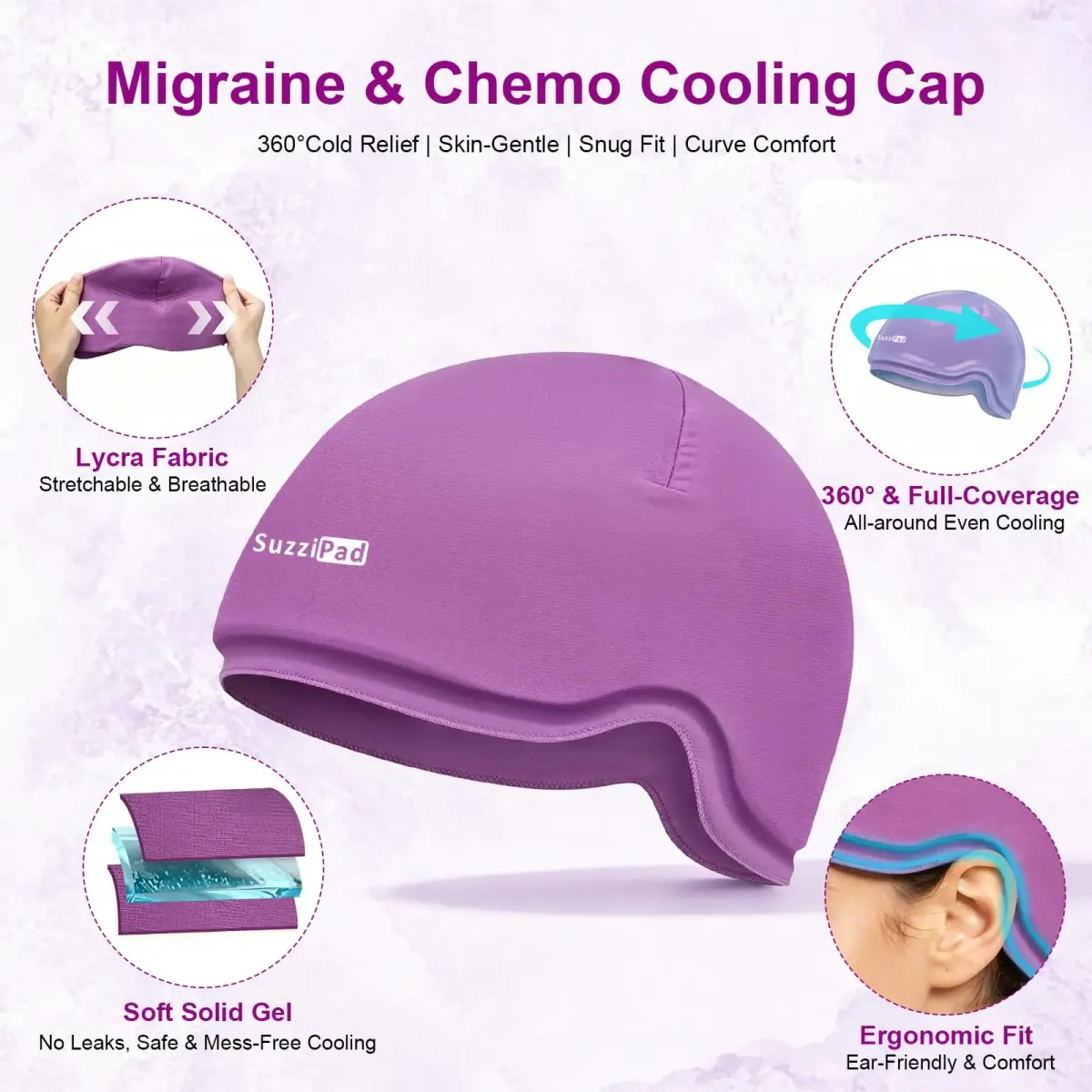 SUZZIPAD Chemo Cooling Cap Deep Purple | Scalp Cooling for Chemotherapy & Migraine Relief - view 2