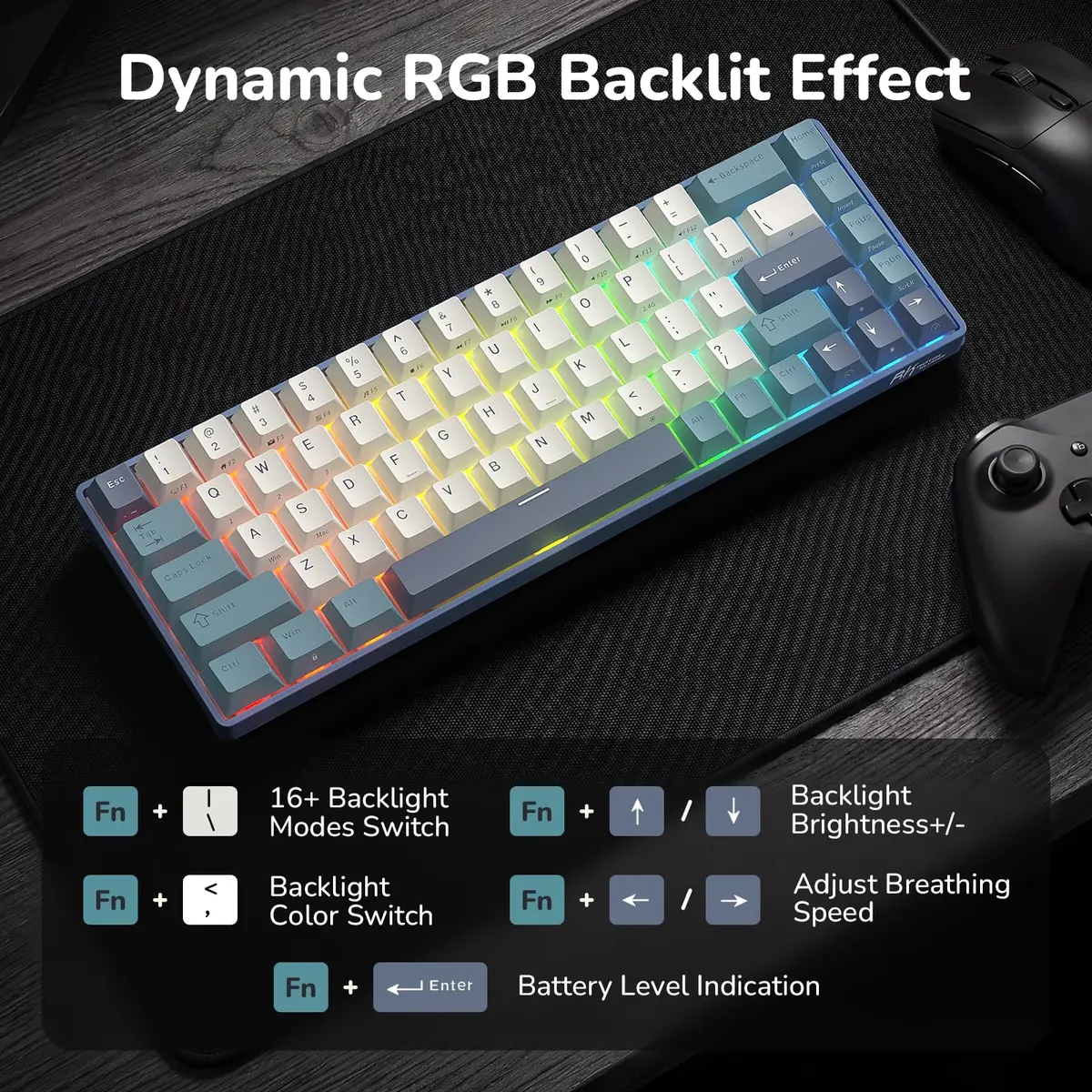 RK ROYAL KLUDGE RK68 65% RGB Wireless Mechanical Keyboard for Gaming, Work | Compact, Tri-Mode Connectivity & Customizable Switches - view 5