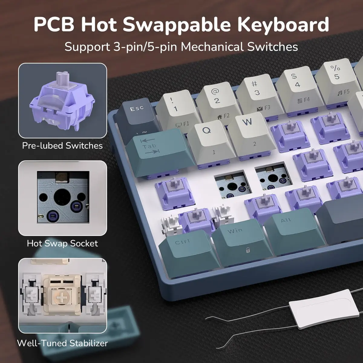 RK ROYAL KLUDGE RK68 65% RGB Wireless Mechanical Keyboard for Gaming, Work | Compact, Tri-Mode Connectivity & Customizable Switches - view 6