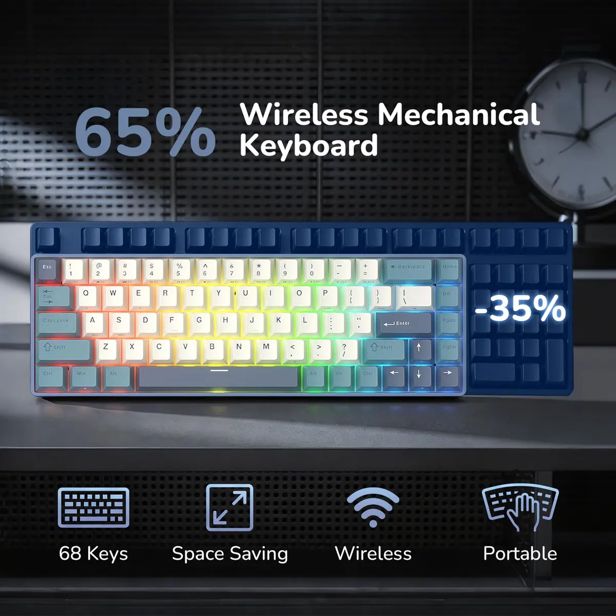 RK ROYAL KLUDGE RK68 65% RGB Wireless Mechanical Keyboard for Gaming, Work | Compact, Tri-Mode Connectivity & Customizable Switches - view 2