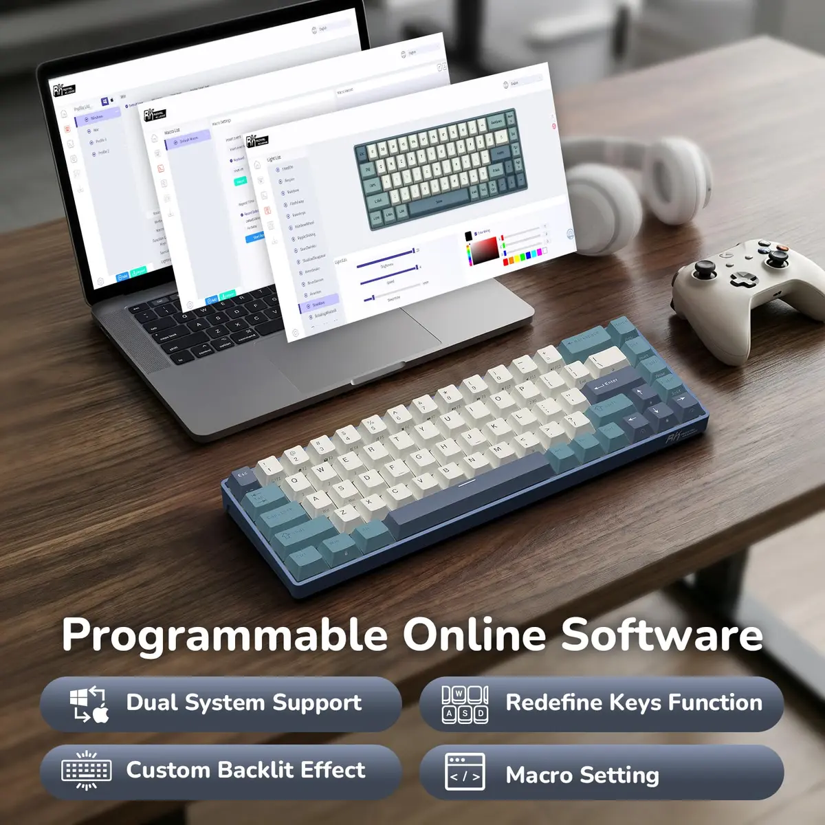 RK ROYAL KLUDGE RK68 65% RGB Wireless Mechanical Keyboard for Gaming, Work | Compact, Tri-Mode Connectivity & Customizable Switches - view 4